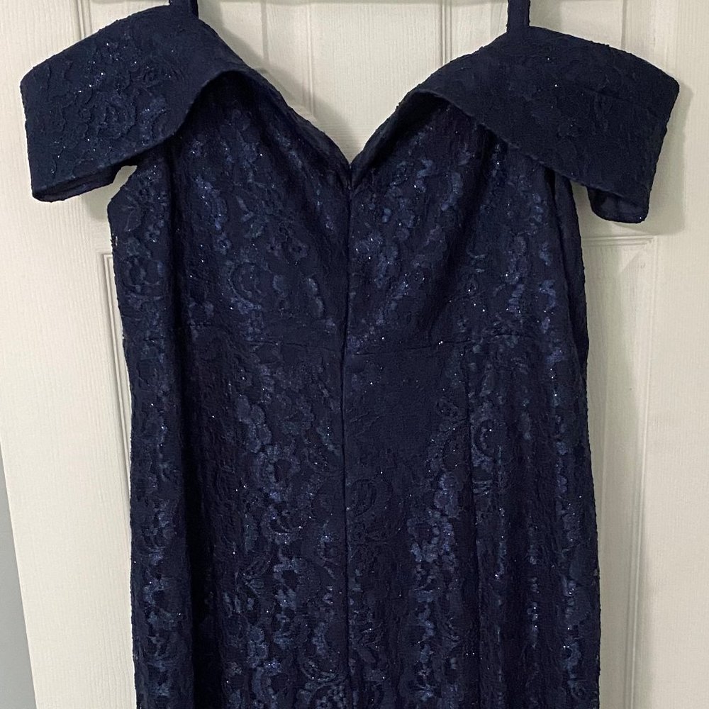 R&M Richards Plus Size Lace Off the Shoulder Gown